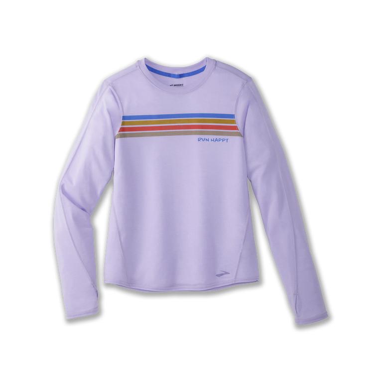 Brooks Women's Distance Graphic Long Sleeve Running Shirt - Heather Violet Dash/Stripe/grey (DIMS602